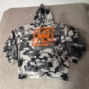 LGND Supply Co. Hoodie Mens Medium Gray Camo Fleece Pullover Logo Sweatshirt